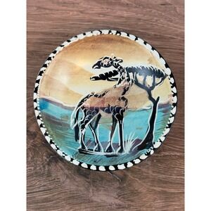 Hand Painted African Soapstone 4" Trinket Dish with Zebra and Trees